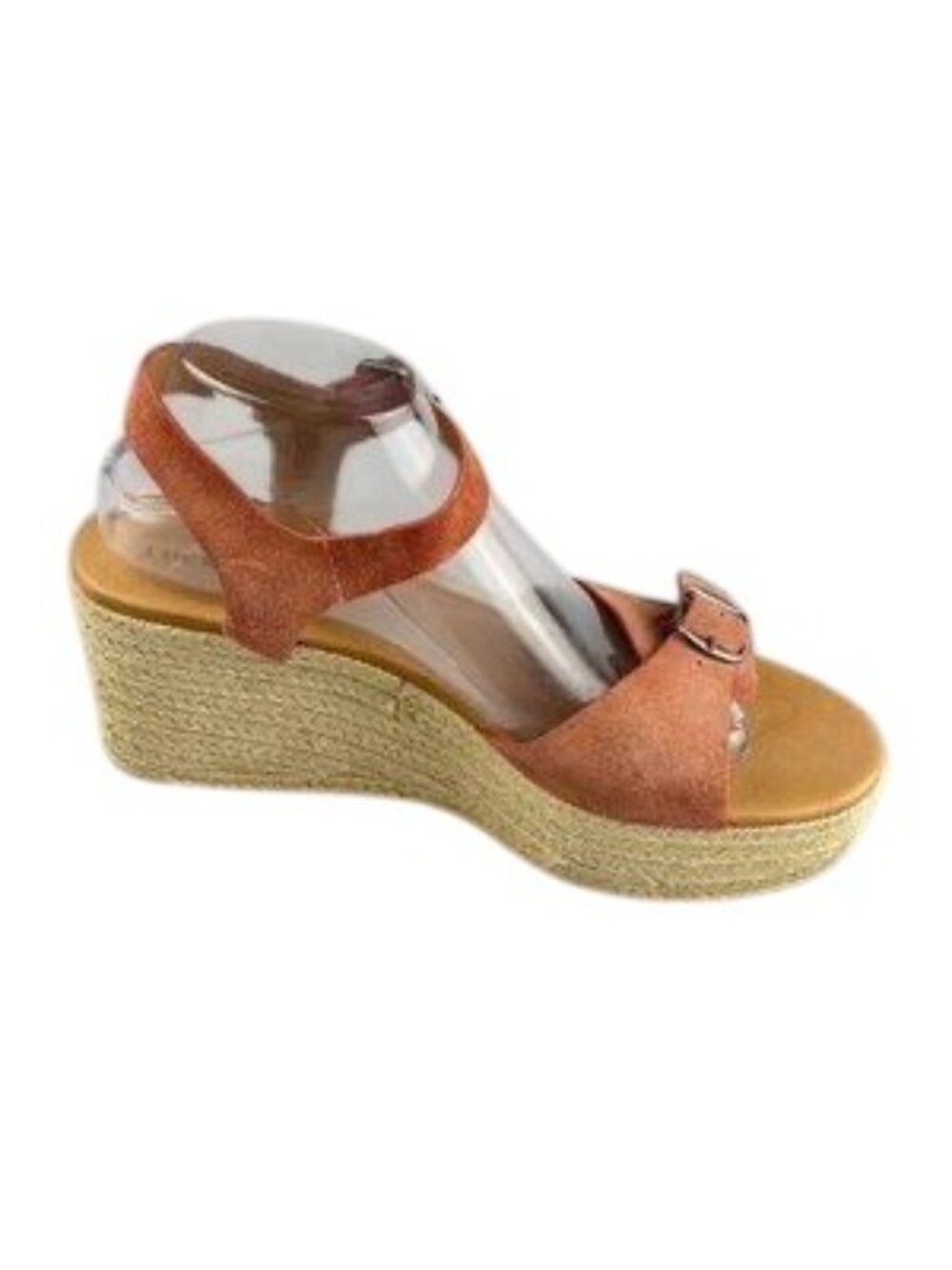 Lucky Brand Leather Upper Wedge Sandals With Adjustable Straps & Buckles Orange - Picture 10 of 11